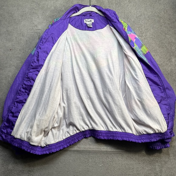 Slade Vintage 90s Purple Track Jacket Abstract Windbreaker Zip Up XL - Picture 7 of 9